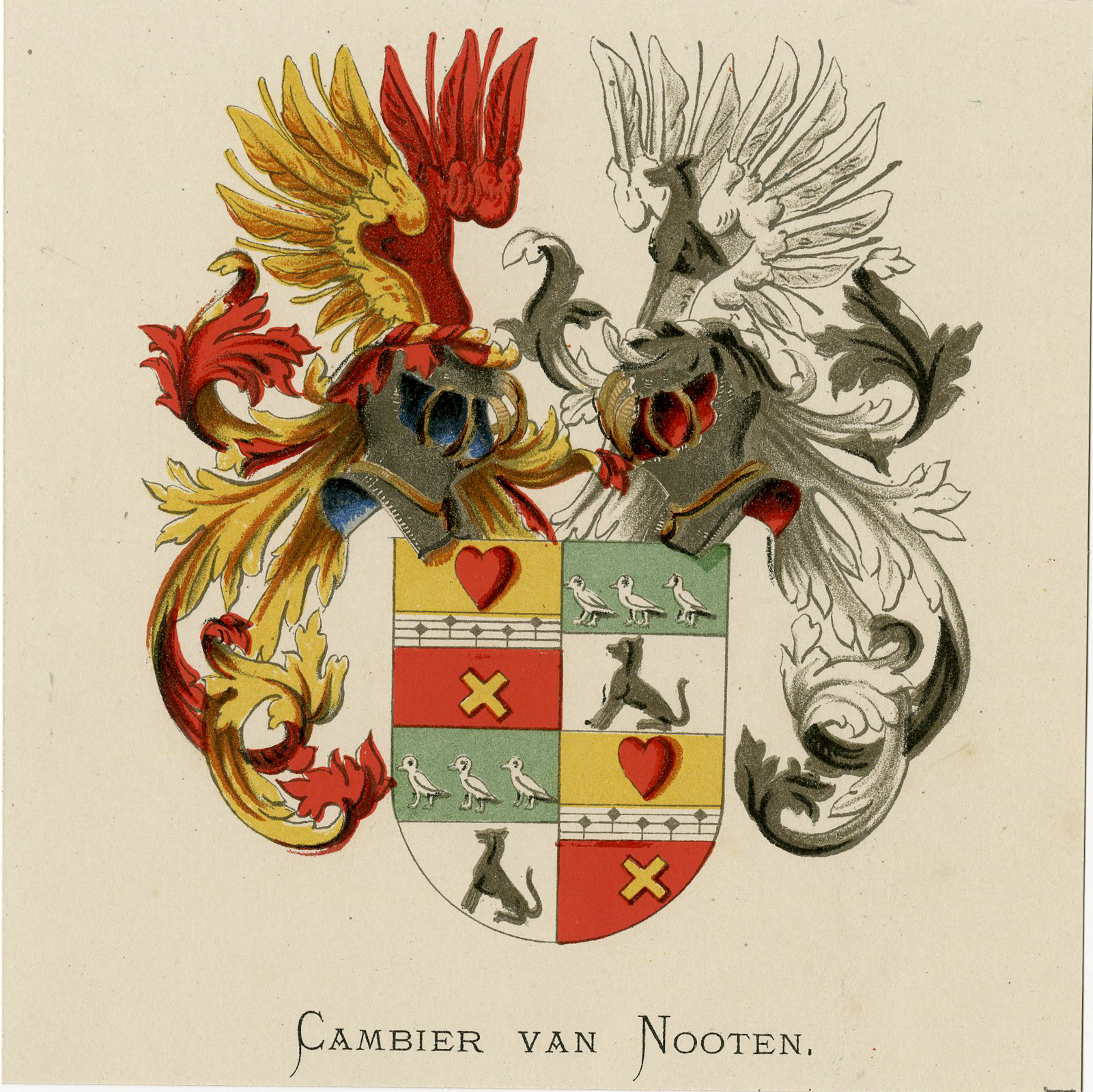 , Antique Print – CAMBIER VAN NOOTEN-COAT OF ARMS-FAMILY CREST-WENNING after VORSTERMAN – 1885, Pictura Antique Prints