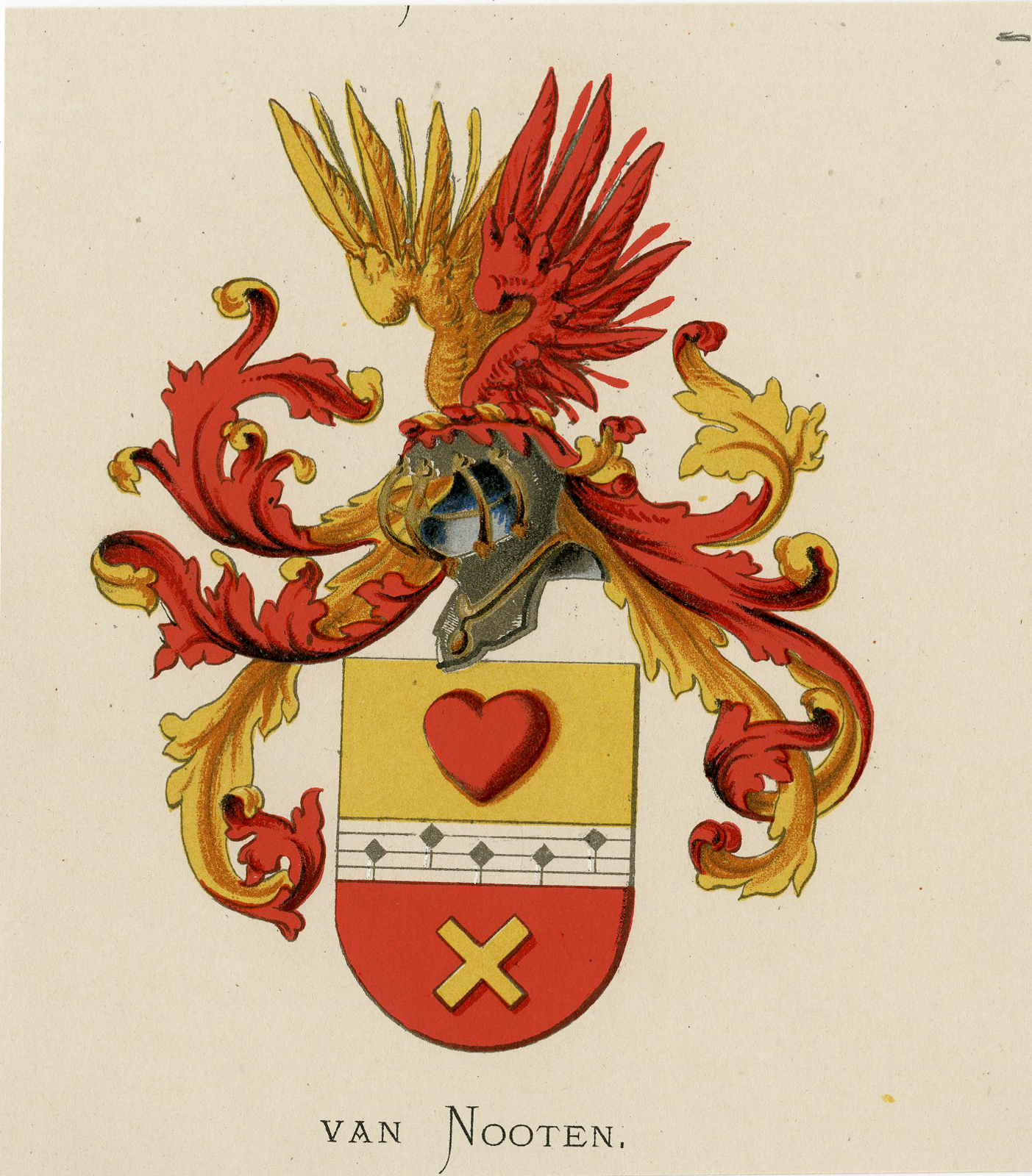 , Antique Print – VAN NOOTEN-COAT OF ARMS-FAMILY CREST-WENNING after VORSTERMAN – 1885, Pictura Antique Prints