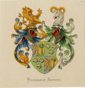 Antique Print - ROOSEMALE NEPVEU-COAT OF ARMS-FAMILY CREST-WENNING after VORSTERMAN - 1885