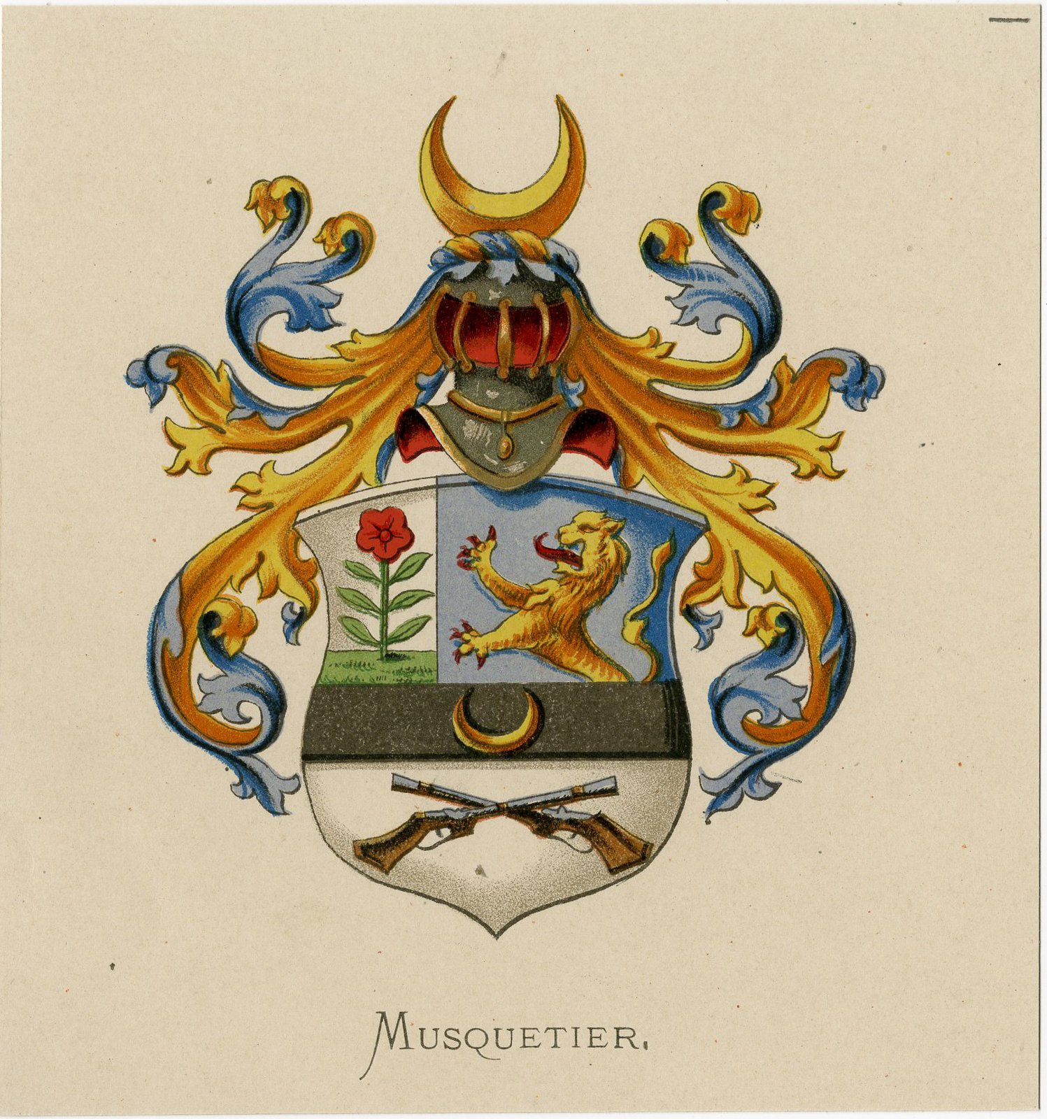 , Antique Print – MUSQUETIER-COAT OF ARMS-FAMILY CREST-WENNING after VORSTERMAN – 1885, Pictura Antique Prints