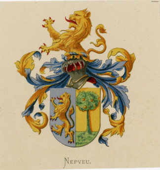 Antique Print - NEPVEU-COAT OF ARMS-FAMILY CREST-WENNING after VORSTERMAN - 1885