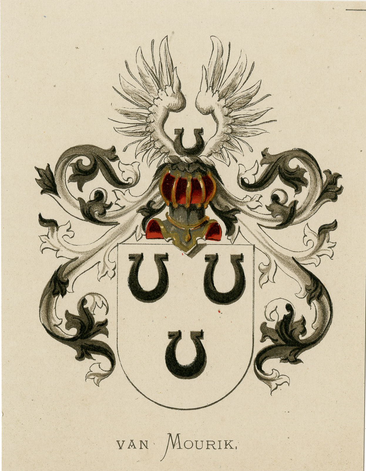 , Antique Print – VAN MOURIK-COAT OF ARMS-FAMILY CREST-WENNING after VORSTERMAN – 1885, Pictura Antique Prints
