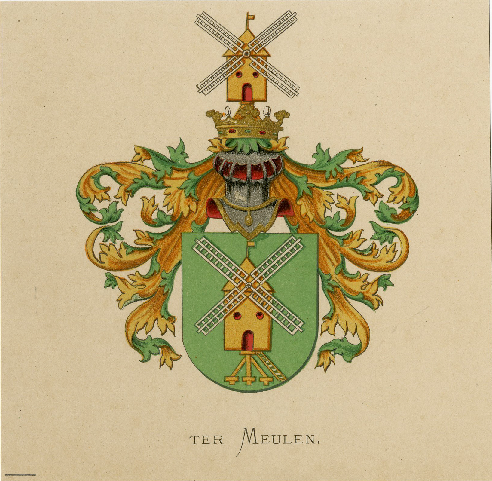 , Antique Print – METELERKAMP TER MEULEN-COAT OF ARMS-FAMILY CREST-WENNING after VORSTERMAN – 1885, Pictura Antique Prints