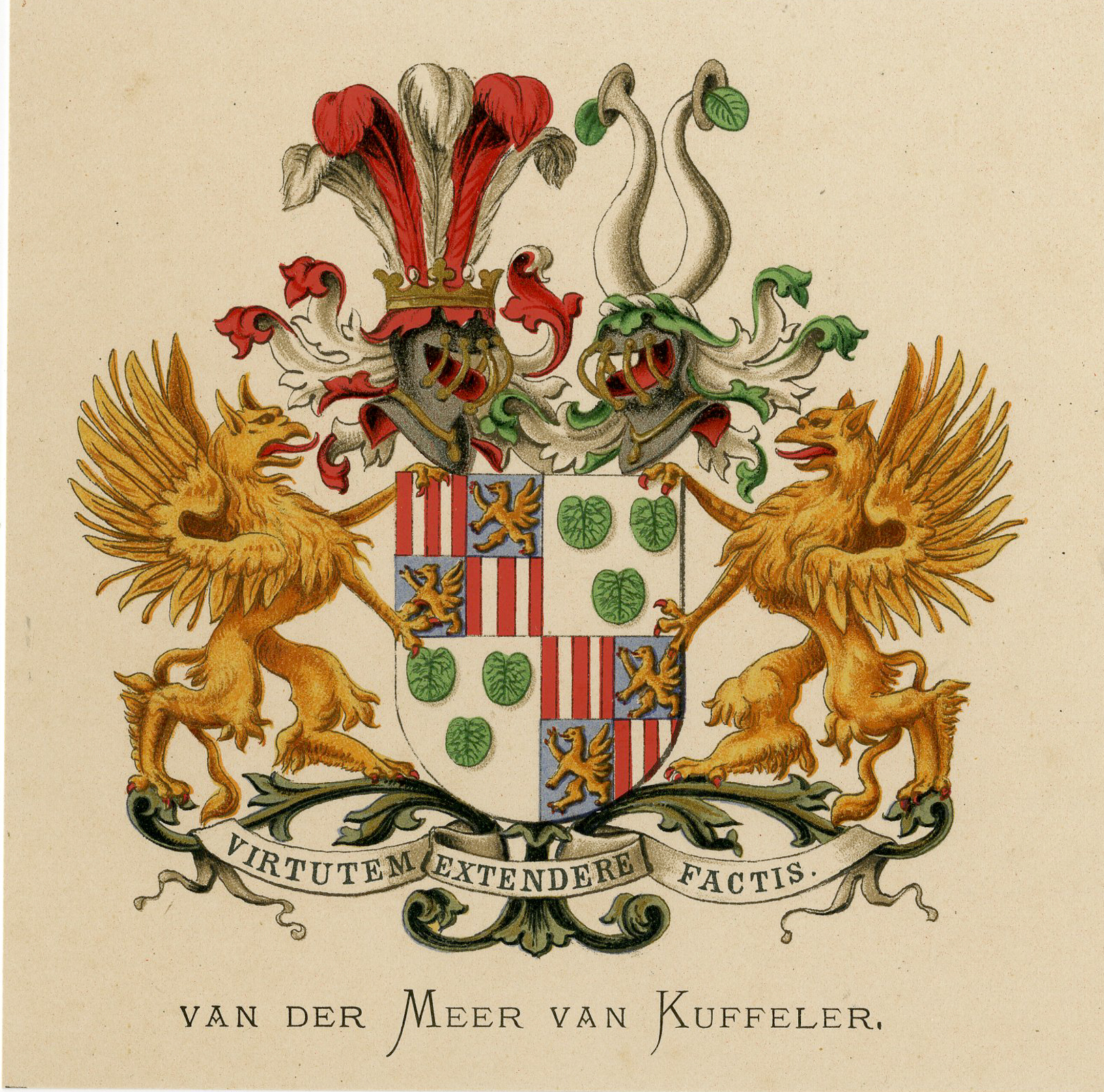 , Antique Print – METELERKAMP VAN DER MEER VAN KUFFELER-COAT OF ARMS-FAMILY CREST-WENNING after VORSTERMAN – 1885, Pictura Antique Prints