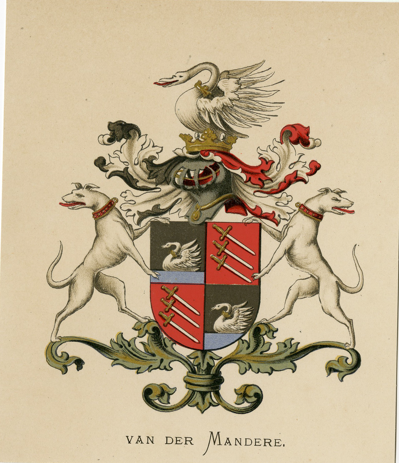 , Antique Print – METELERKAMP VAN DER MANDERE-COAT OF ARMS-FAMILY CREST-WENNING after VORSTERMAN – 1885, Pictura Antique Prints