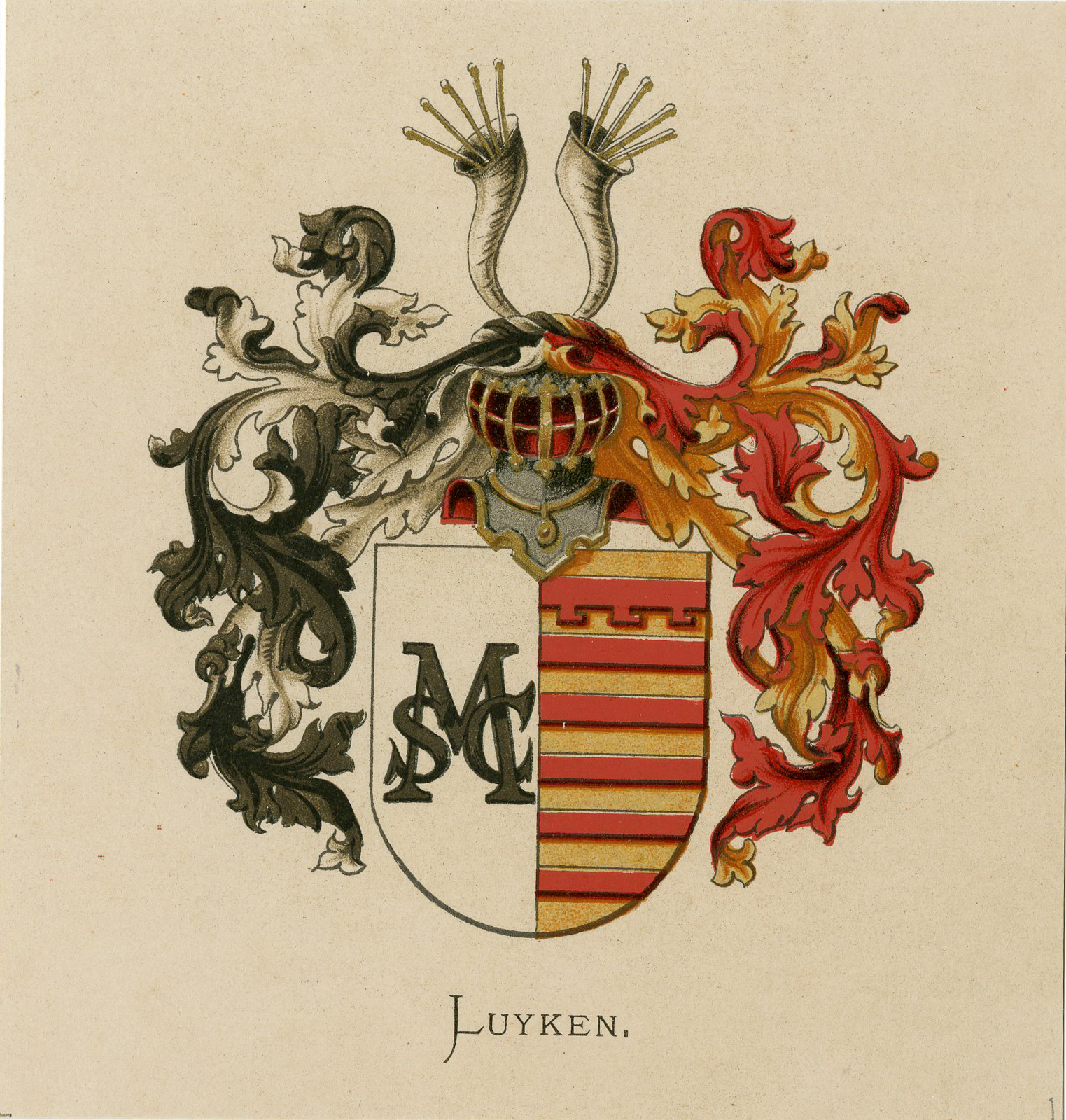 , Antique Print – METELERKAMP LUYKEN-COAT OF ARMS-FAMILY CREST-WENNING after VORSTERMAN – 1885, Pictura Antique Prints