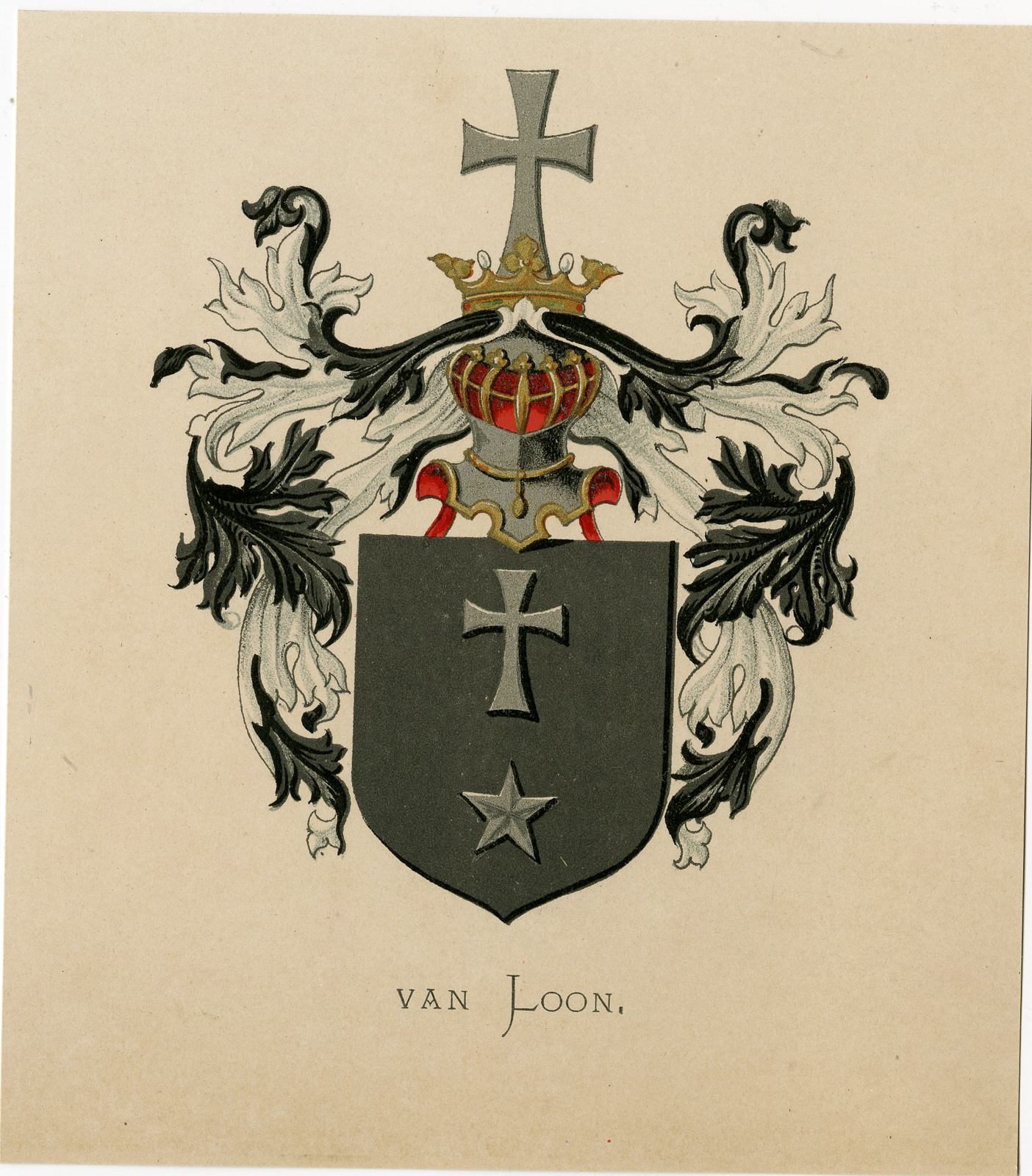 , Antique Print – METELERKAMP VAN LOON-COAT OF ARMS-FAMILY CREST-WENNING after VORSTERMAN – 1885, Pictura Antique Prints