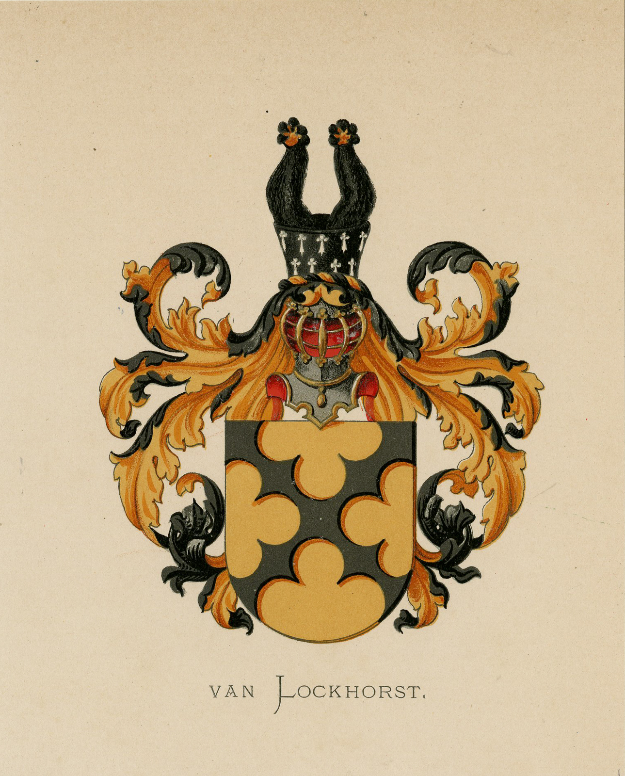 , Antique Print – METELERKAMP VAN LOCKHORST-COAT OF ARMS-FAMILY CREST-WENNING after VORSTERMAN – 1885, Pictura Antique Prints