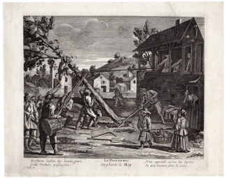 Antique Print - RURAL VILLAGE-SPRING TIME-TOWN-VALK after own design -
