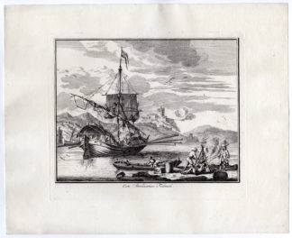 Antique Print - FELUCCA-BOAT-BAY-CASTLE-VAN DER LAAN after unknown artist - c. 1694 - 1755