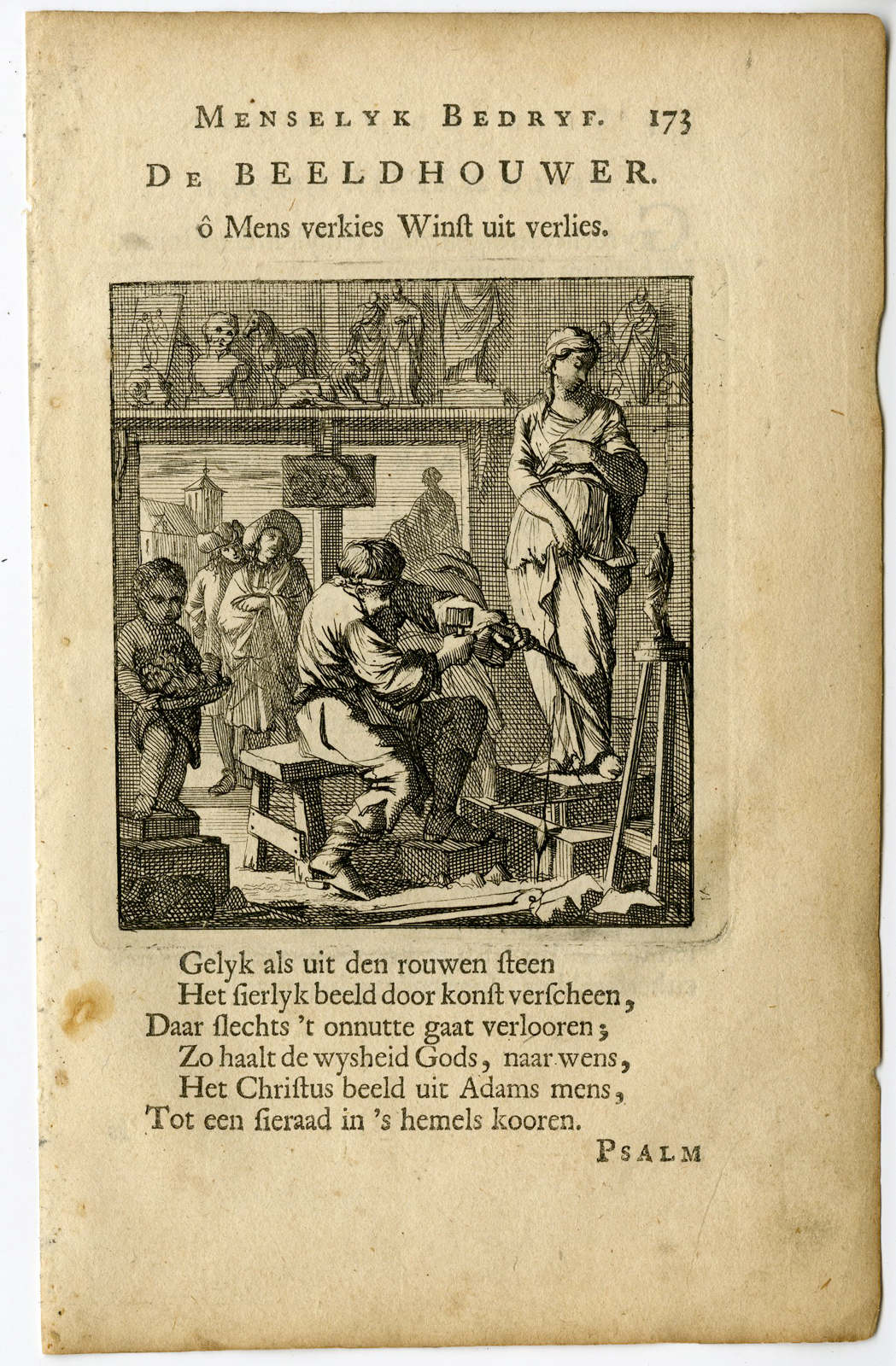, Antique Print-PROFESSION-DE BEELDHOUWER-SCULPTOR-Luyken-c.1700, Pictura Antique Prints