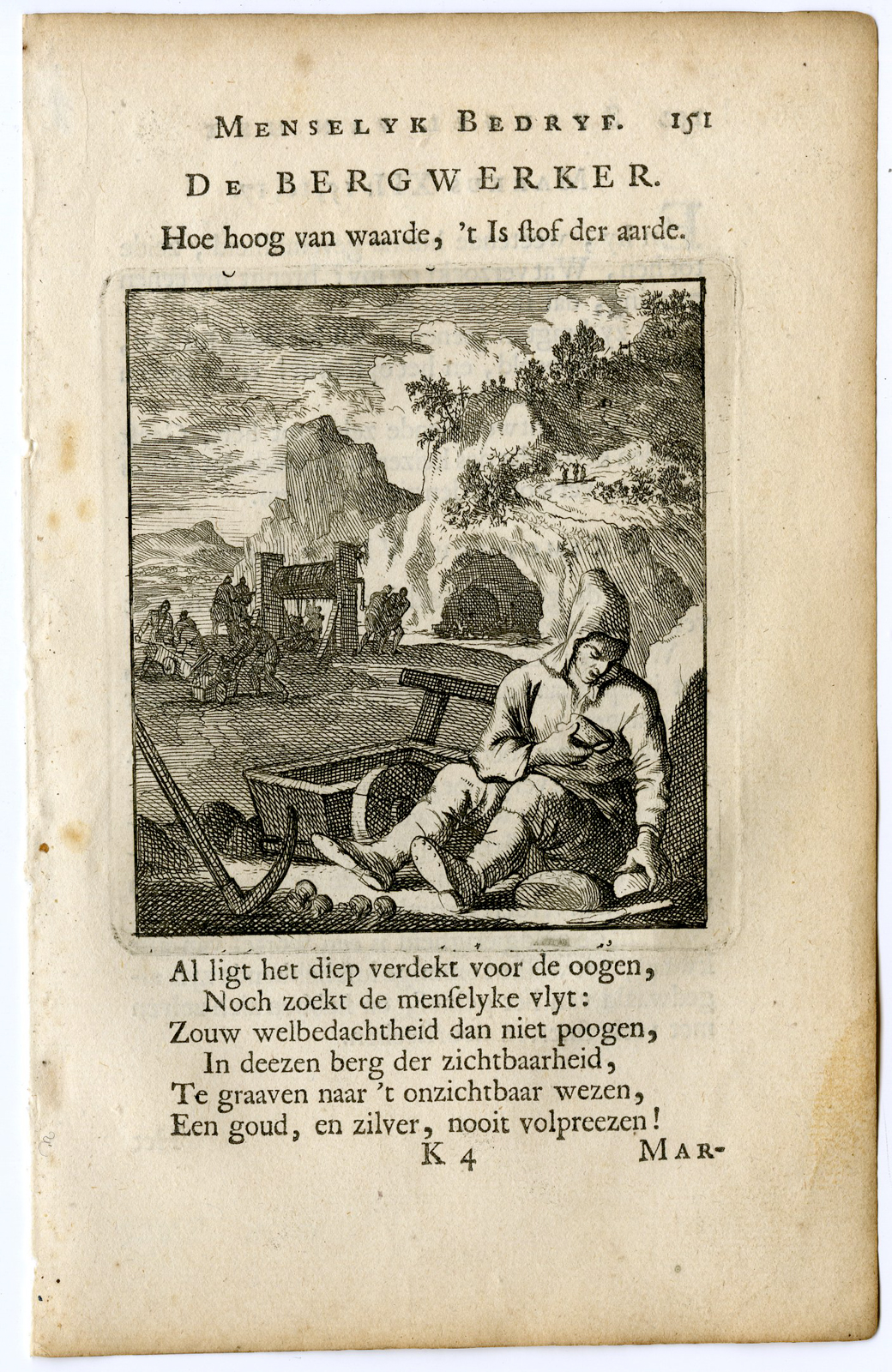 , Antique Print-PROFESSION-BERGWERKER-MOUNTAIN WORKER-MINER-Luyken-c.1700, Pictura Antique Prints