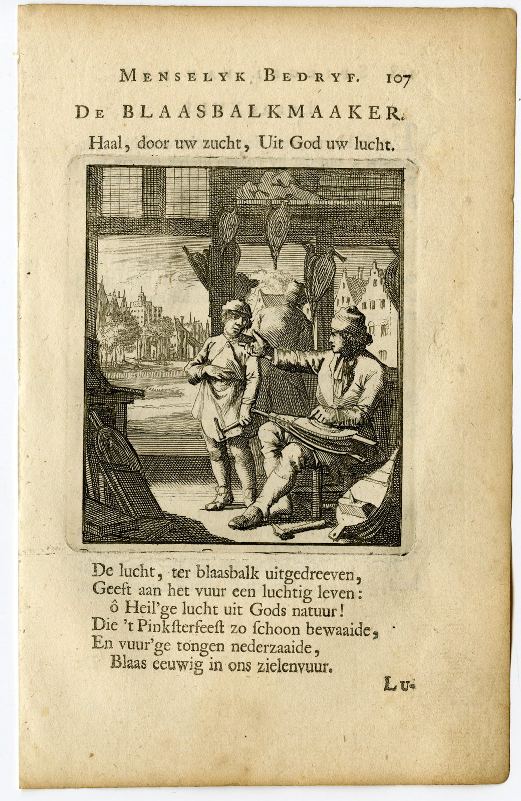 , Antique Print-PROFESSION-BLAASBALKMAKER-BELLOWS MAKER-Luyken-c.1700, Pictura Antique Prints