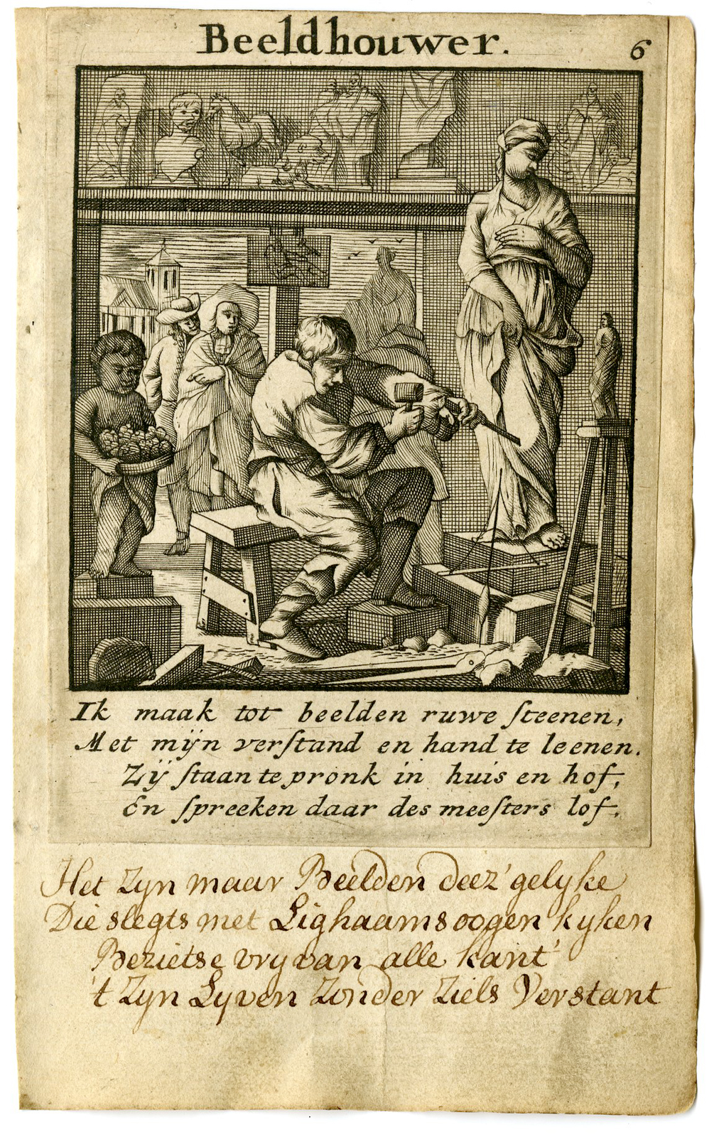 , Antique Print-PROFESSION-DE BEELDHOUWER-SCULPTOR-Luyken-1720, Pictura Antique Prints