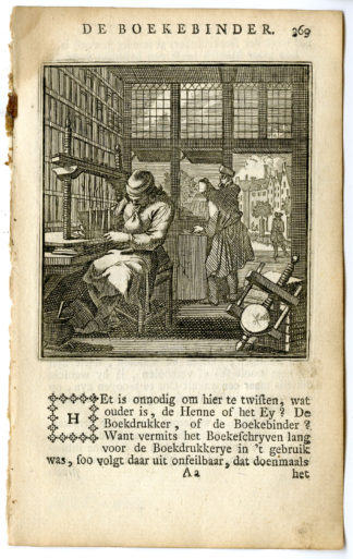 Antique Print-PROFESSION-DE BOEKBINDER-BOOKBINDER-Luyken-c.1700