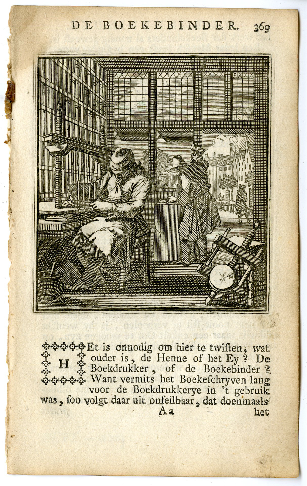 , Antique Print-PROFESSION-DE BOEKBINDER-BOOKBINDER-Luyken-c.1700, Pictura Antique Prints