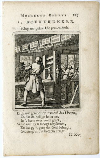 Antique Print-PROFESSION- DE BOEKDRUKKER-THE BOOK PRINTER-Luyken-c.1700