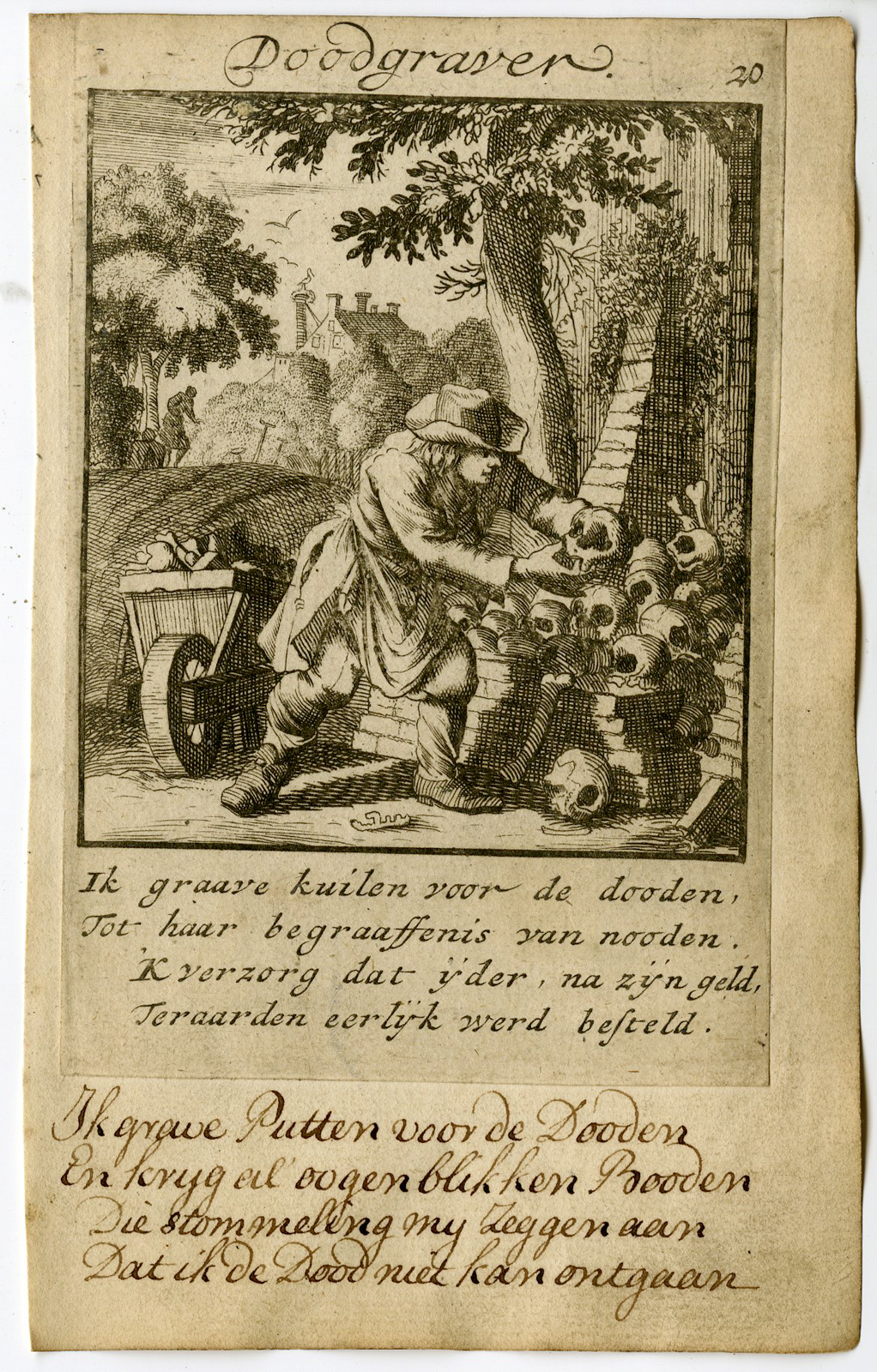 , Antique Print-PROFESSION-DOODGRAVER-GRAVE DIGGER-Luyken-1720, Pictura Antique Prints