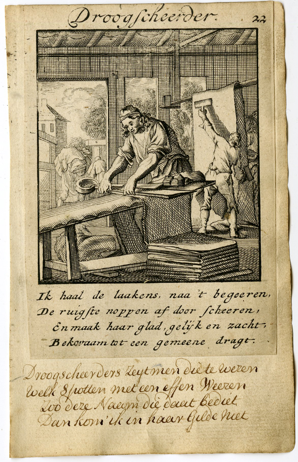 , Antique Print-PROFESSION-DROOGSCHEERDER-SHEET SHAVER-Luyken-1720, Pictura Antique Prints