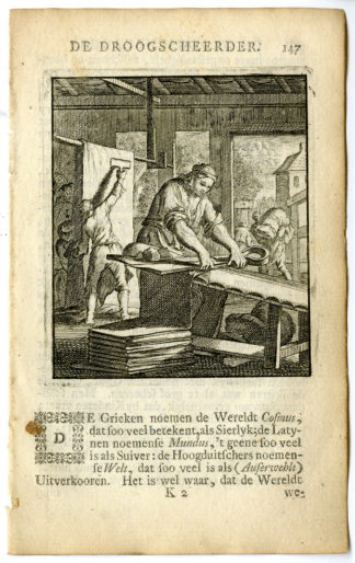 Antique Print-PROFESSION-DROOGSCHEERDER-SHEET SHAVER-Luyken-c.1700