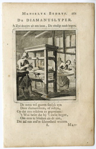 Antique Print-PROFESSION-DE DIAMANTSLYPER-DIAMOND CUTTER-Luyken-c.1700