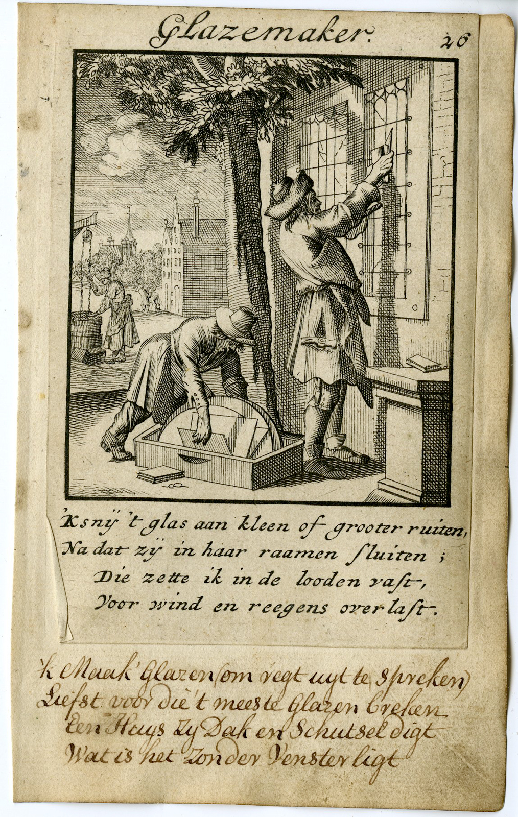 , Antique Print-PROFESSION-DE GLAZEMAKER-GLAZIER-Luyken-1720, Pictura Antique Prints