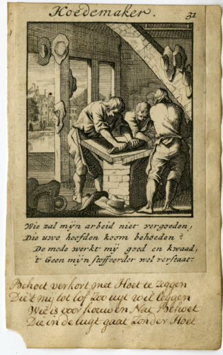 Antique Print-PROFESSION-HOEDEMAKER-HATTER-Luyken-1720