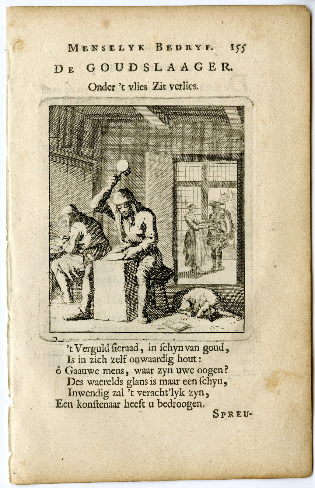 , Antique Print-PROFESSION-GOUDSLAGER-GOLD SMITHY-Luyken-c.1700, Pictura Antique Prints