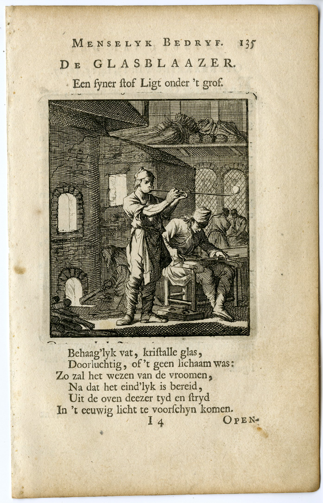 , Antique Print-PROFESSION-GLASBLAAZER-GLASSBLOWER-Luyken-c.1700, Pictura Antique Prints