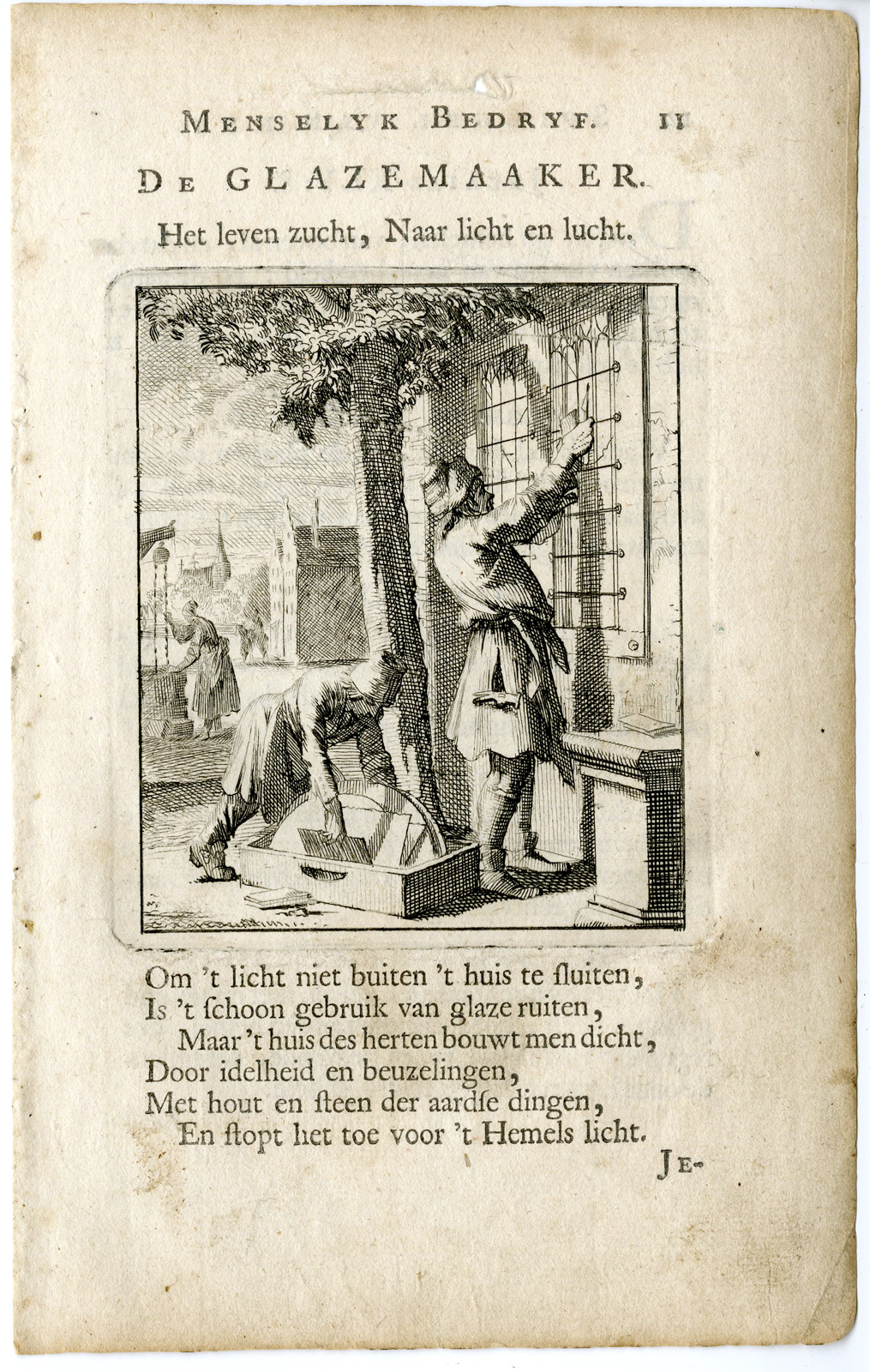 , Antique Print-PROFESSION-GLAZEMAAKER-GLAZIER-Luyken-c.1700, Pictura Antique Prints