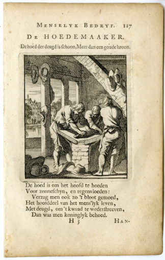 Antique Print-PROFESSION-DE HOEDEMAAKER-HATTER-Luyken-c.1700