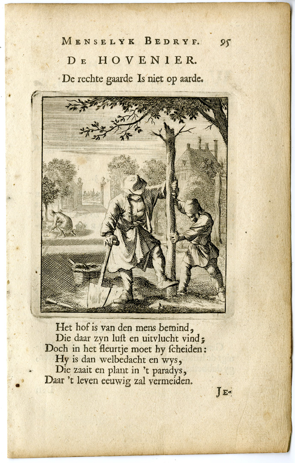 , Antique Print-PROFESSION-DE HOVENIER-GARDENER-Luyken-c.1700, Pictura Antique Prints