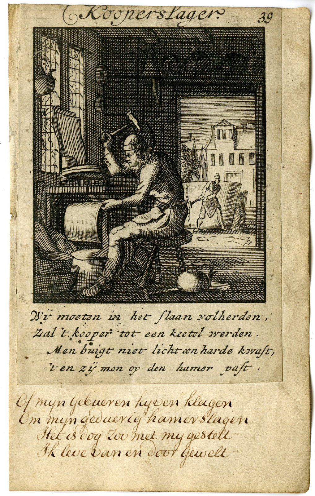 , Antique Print-PROFESSION-KOOPERSLAGER-COPPER WORKER-Luyken-1720, Pictura Antique Prints