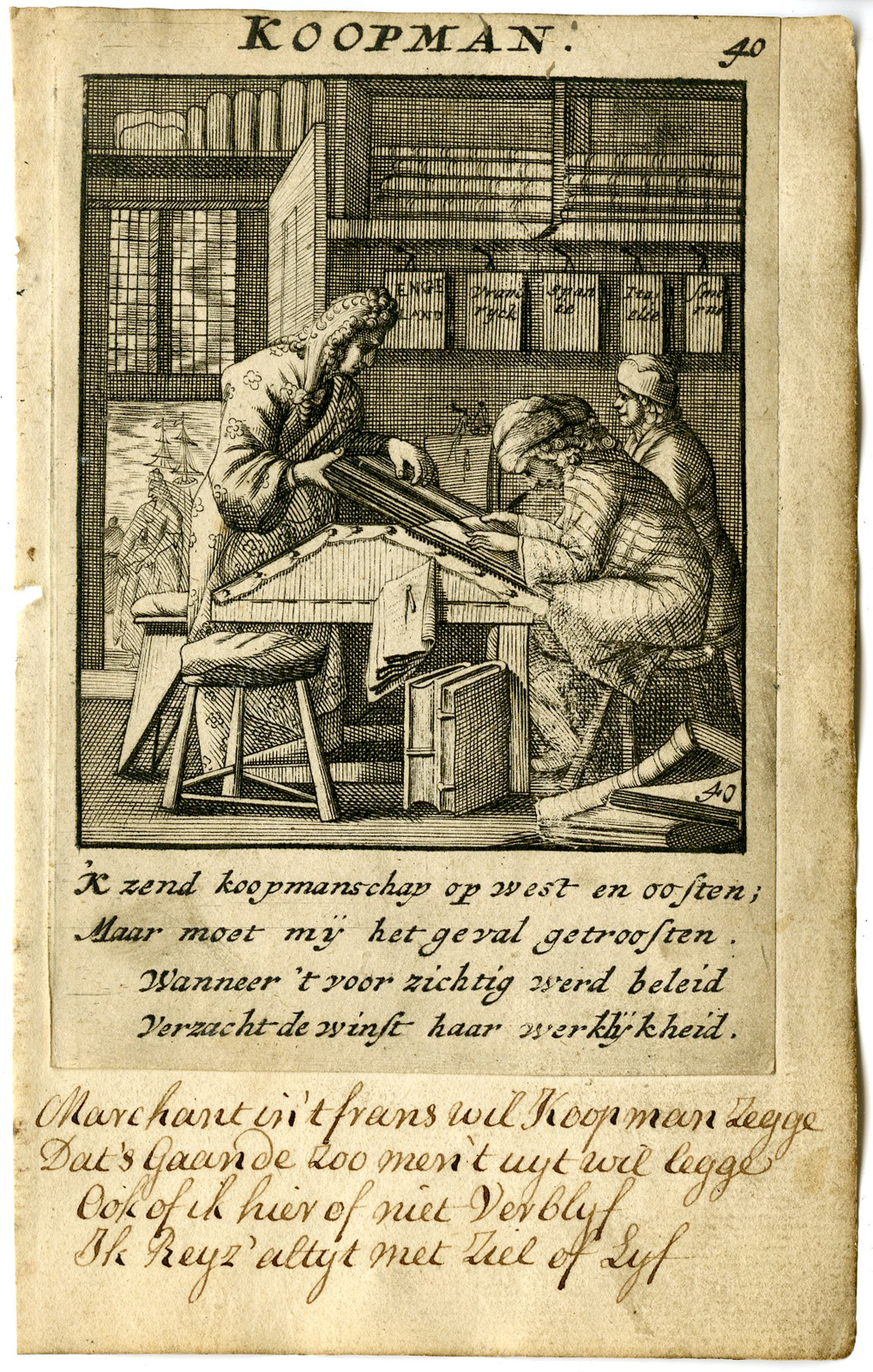 , Antique Print-PROFESSION-KOOPMAN-MERCHANT-Luyken-1720, Pictura Antique Prints