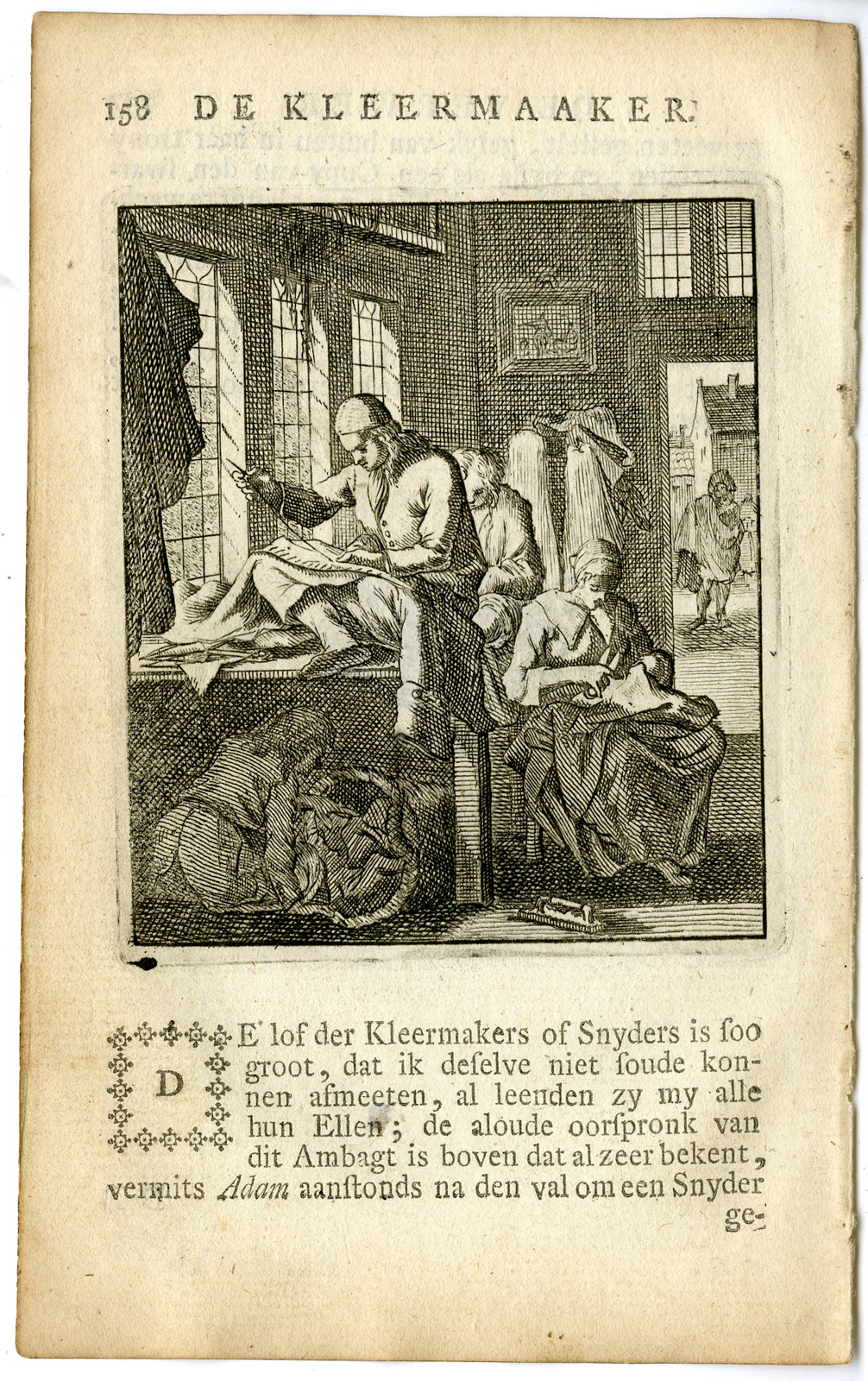 , Antique Print-PROFESSION-KLEERMAAKER-TAILOR-Luyken-c.1700, Pictura Antique Prints