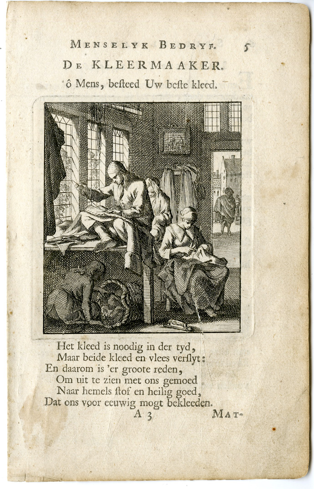 , Antique Print-PROFESSION-KLEERMAAKER-TAILOR-Luyken-c.1700, Pictura Antique Prints
