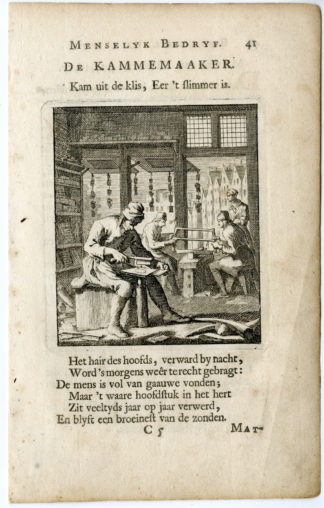 Antique Print-PROFESSION-KAMMEMAAKER-COMB MAKER-Luyken-c.1700