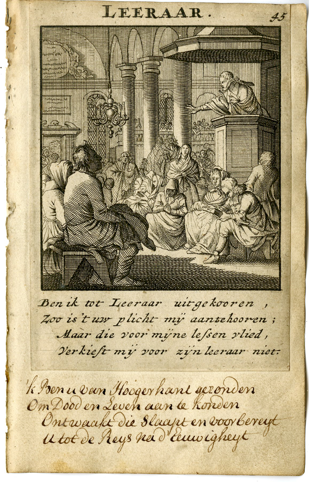 , Antique Print-PROFESSION-LEERAAR-TEACHER-Luyken-1720, Pictura Antique Prints