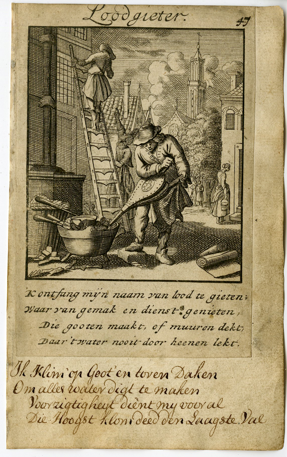 , Antique Print-PROFESSION-LOODGIETER-PLUMBER-Luyken-1720, Pictura Antique Prints