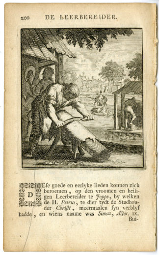Antique Print-PROFESSION-LEERBEREIDER-LEATHER WORKER-Luyken-c.1700