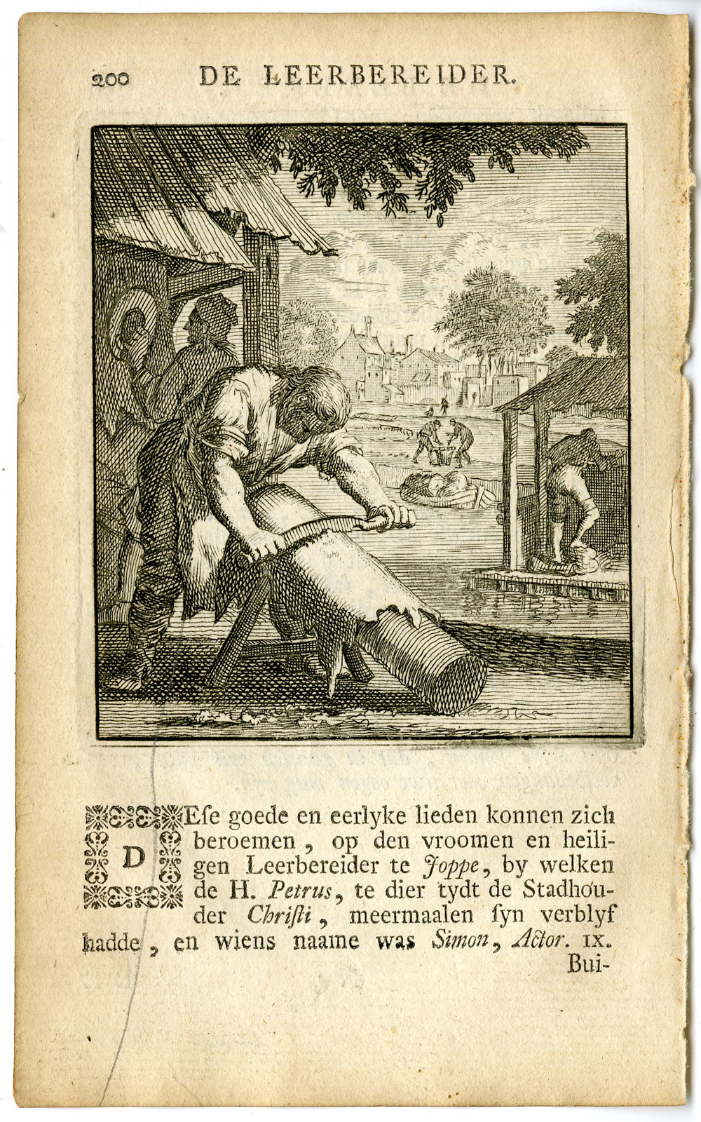 , Antique Print-PROFESSION-LEERBEREIDER-LEATHER WORKER-Luyken-c.1700, Pictura Antique Prints