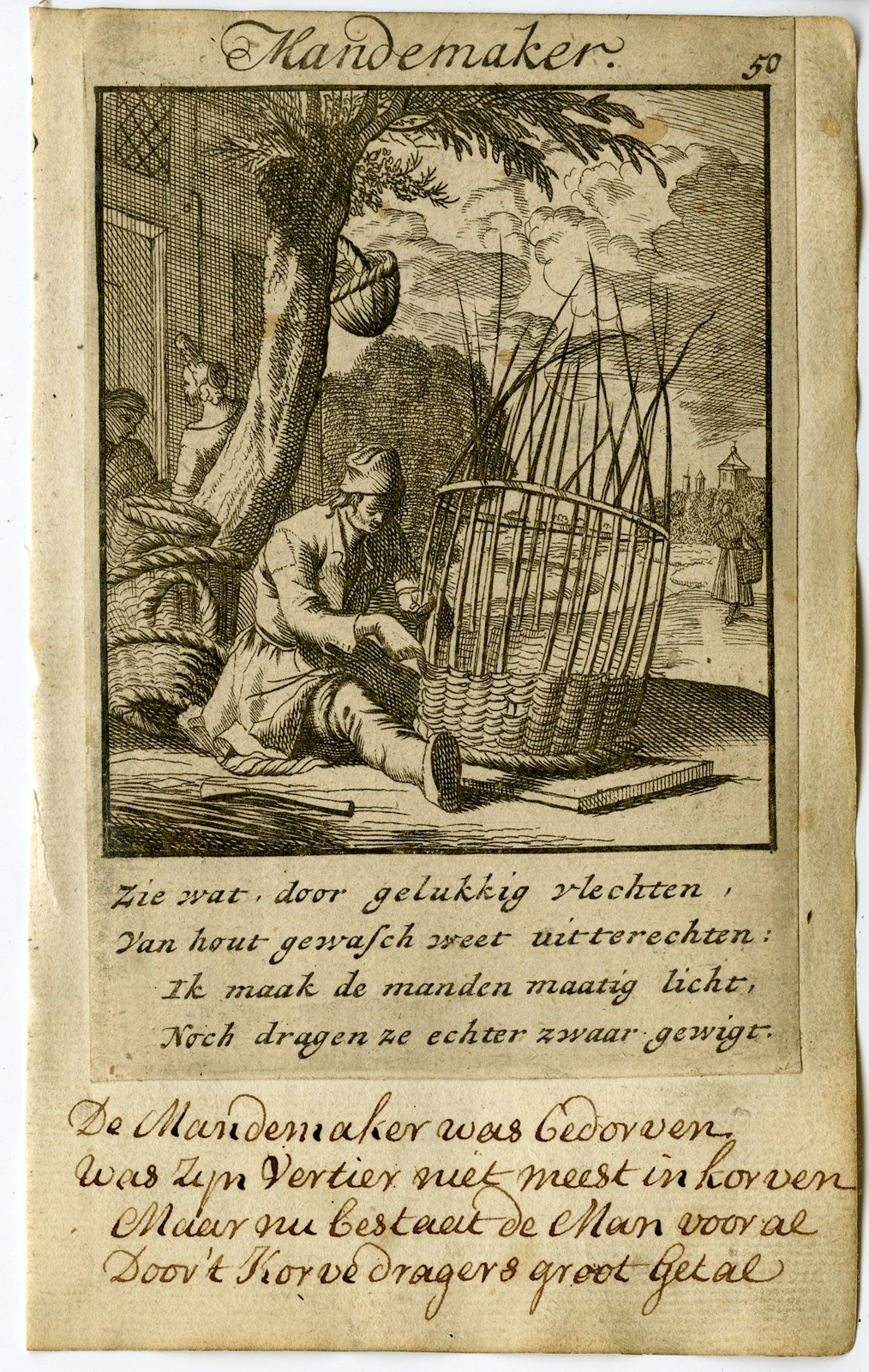 , Antique Print-PROFESSION-MANDEMAKER-BASKET MAKER-Luyken-1720, Pictura Antique Prints
