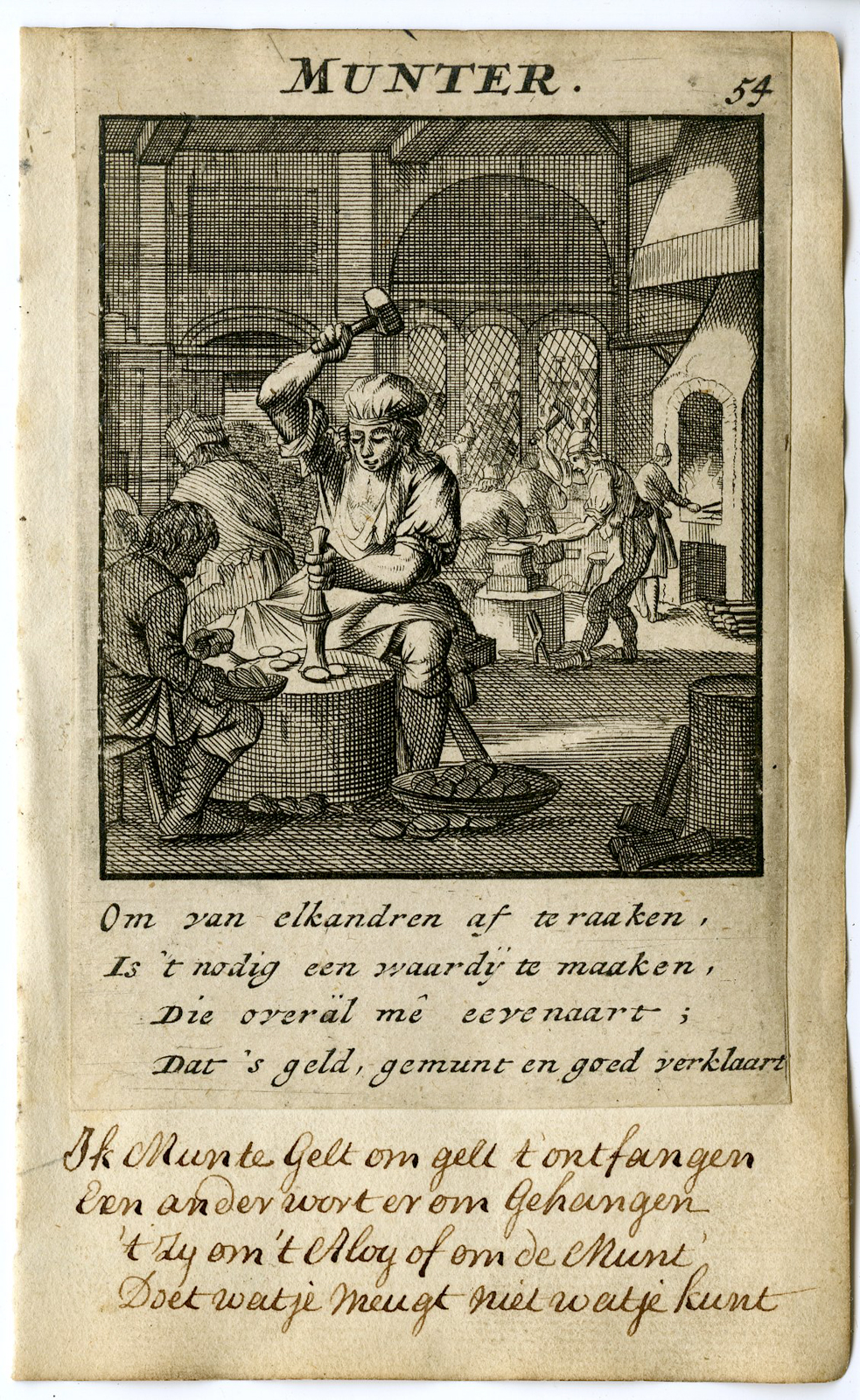 , Antique Print-PROFESSION-MUNTER-COIN MAKER-Luyken-1720, Pictura Antique Prints