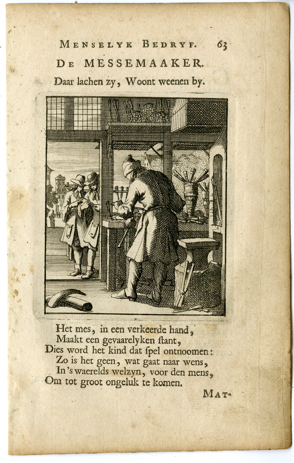 , Antique Print-PROFESSION-MESSEMAAKER-KNIFE MAKER-Luyken-c.1700, Pictura Antique Prints