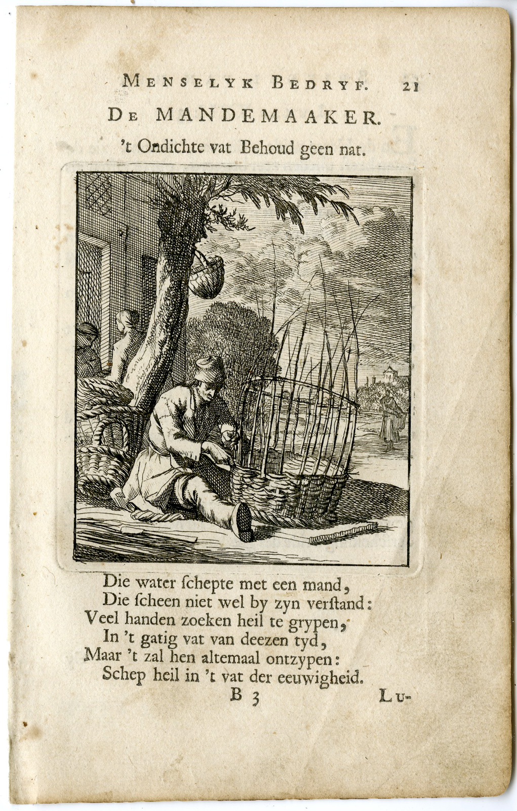 , Antique Print-PROFESSION-MANDEMAAKER-BASKET MAKER-Luyken-c.1700, Pictura Antique Prints