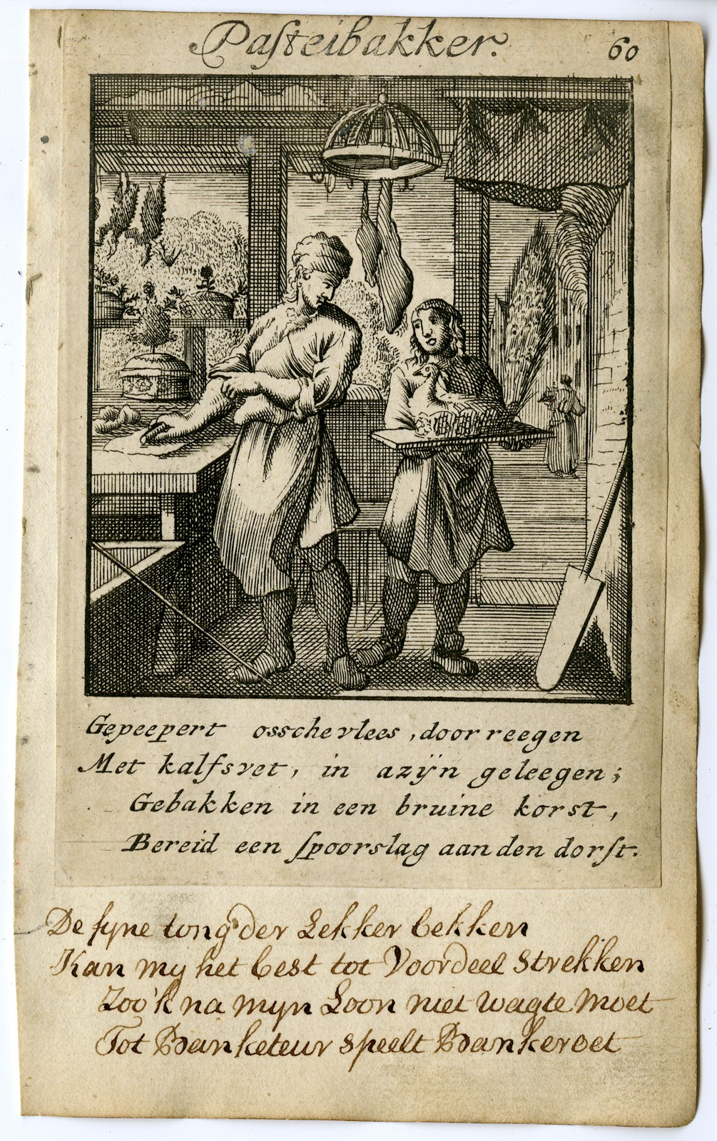 , Antique Print-PROFESSION-PASTEIBAKKER-PIE BAKER-Luyken-1720, Pictura Antique Prints