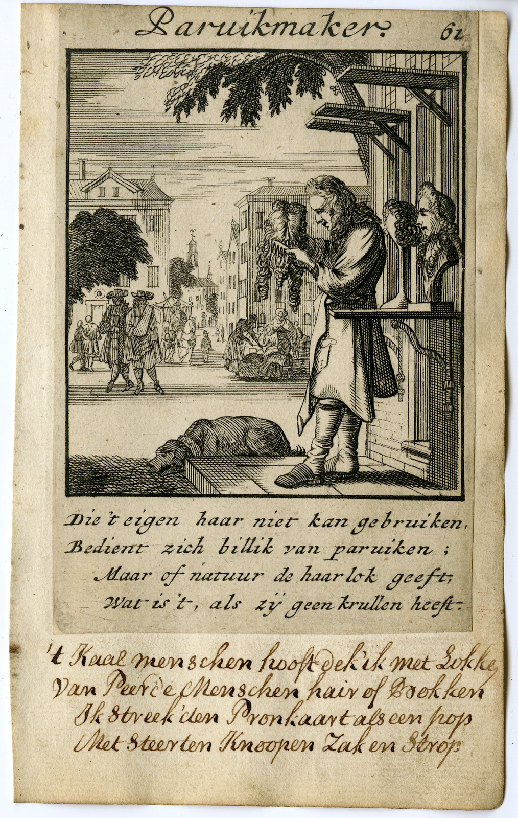 , Antique Print-PROFESSION-PARUIKEMAKER-WIG MAKER-Luyken-1720, Pictura Antique Prints