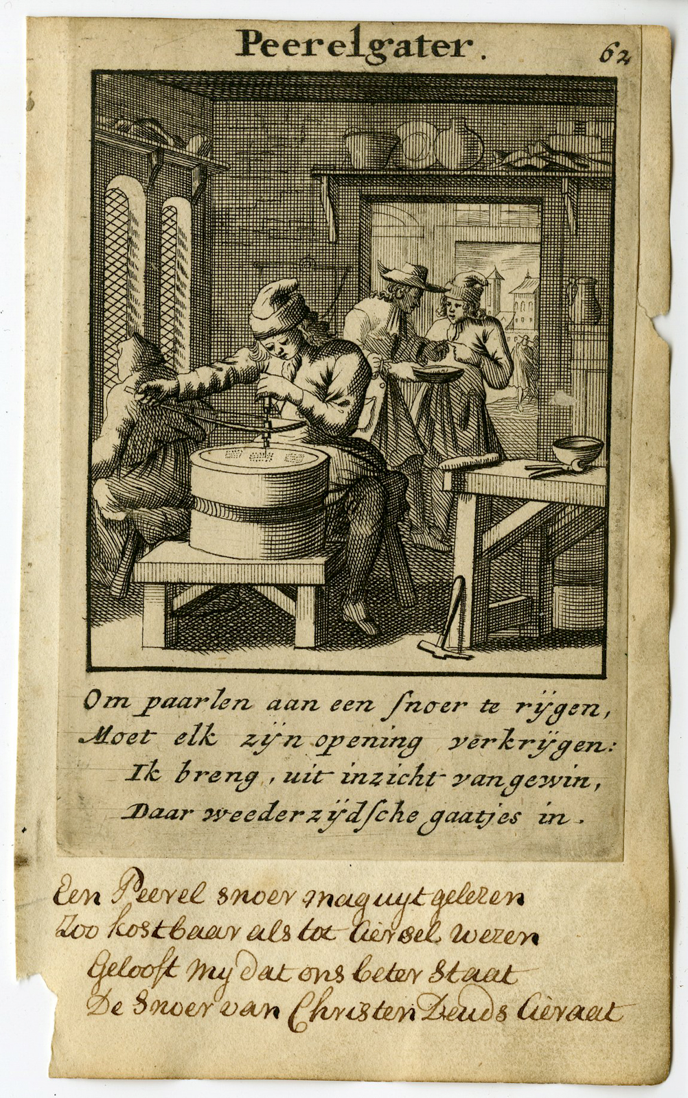 , Antique Print-PROFESSION-PEERELGATER-PEARL HOLE MAKER-Luyken-1720, Pictura Antique Prints
