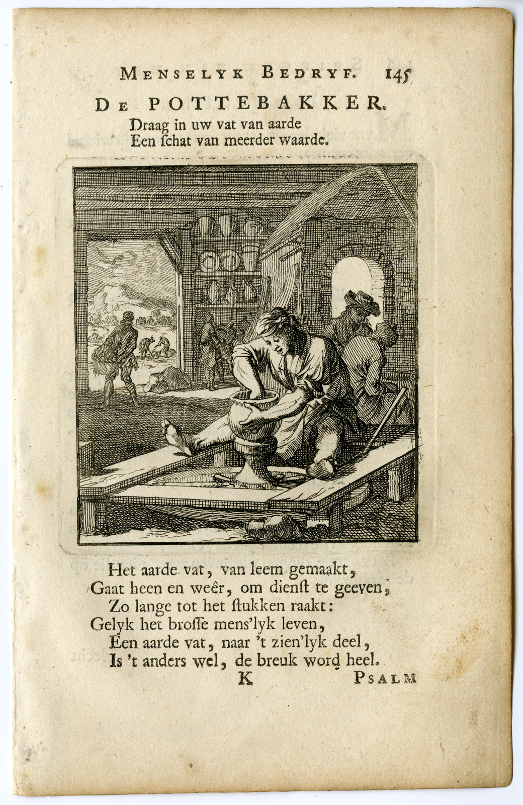 , Antique Print-PROFESSION-POTTEBAKKER-POTTER-CHERAMICS MAKER-Luyken-c.1700, Pictura Antique Prints