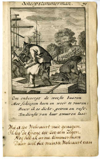 Antique Print-PROFESSION-SCHEEPSTIMMERMAN-SHIP CARPENTER-Luyken-1720
